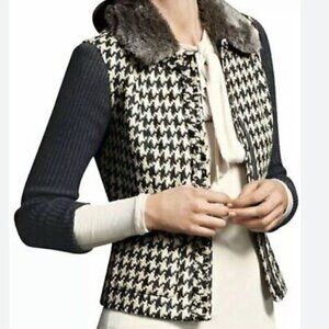 Cabi Womens Houndstooth Mixer Sweater Jacket Wool Blend Size 0 #978